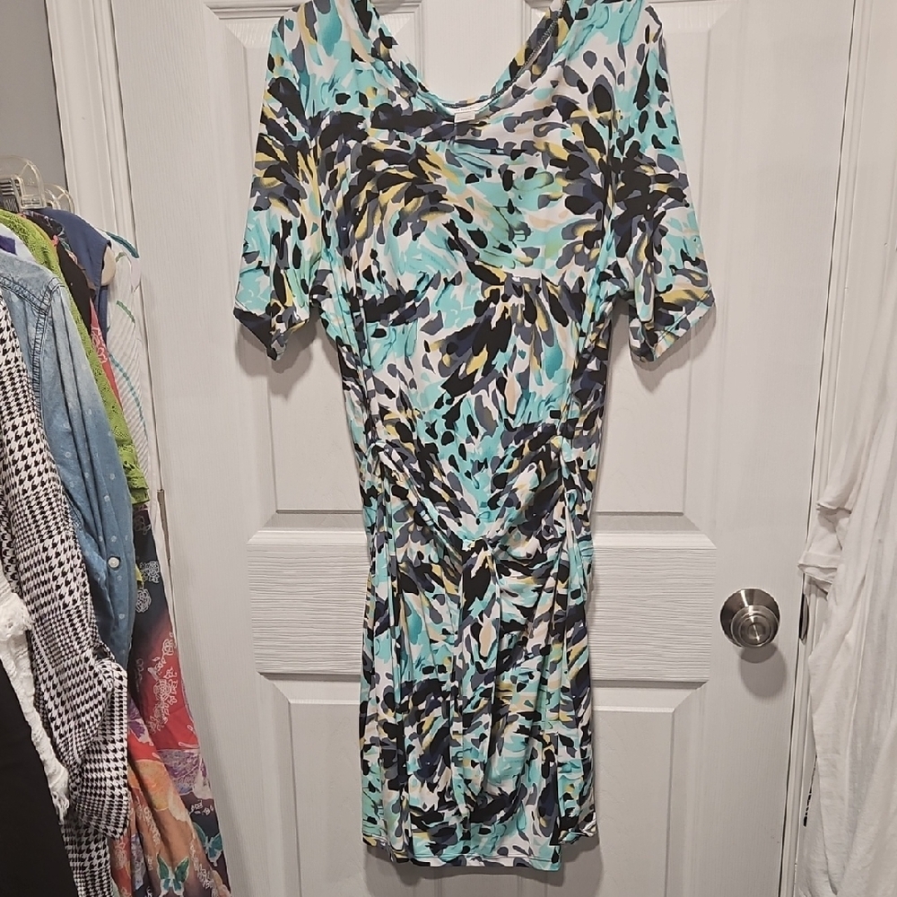 CJ Banks Blue and Green Patterned Midi Dress